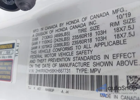 2019 Honda Cr-V Ex from USA, damaged, VIN 2HKRW2H58KH667731